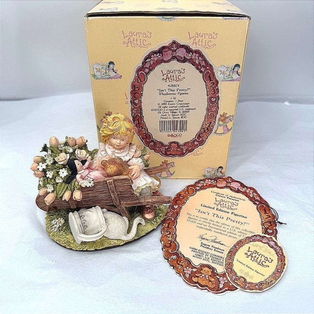 Enesco Lauras Attic Whimsical Figurine Isn't This Pretty Wheelbarrow Girl VTG
